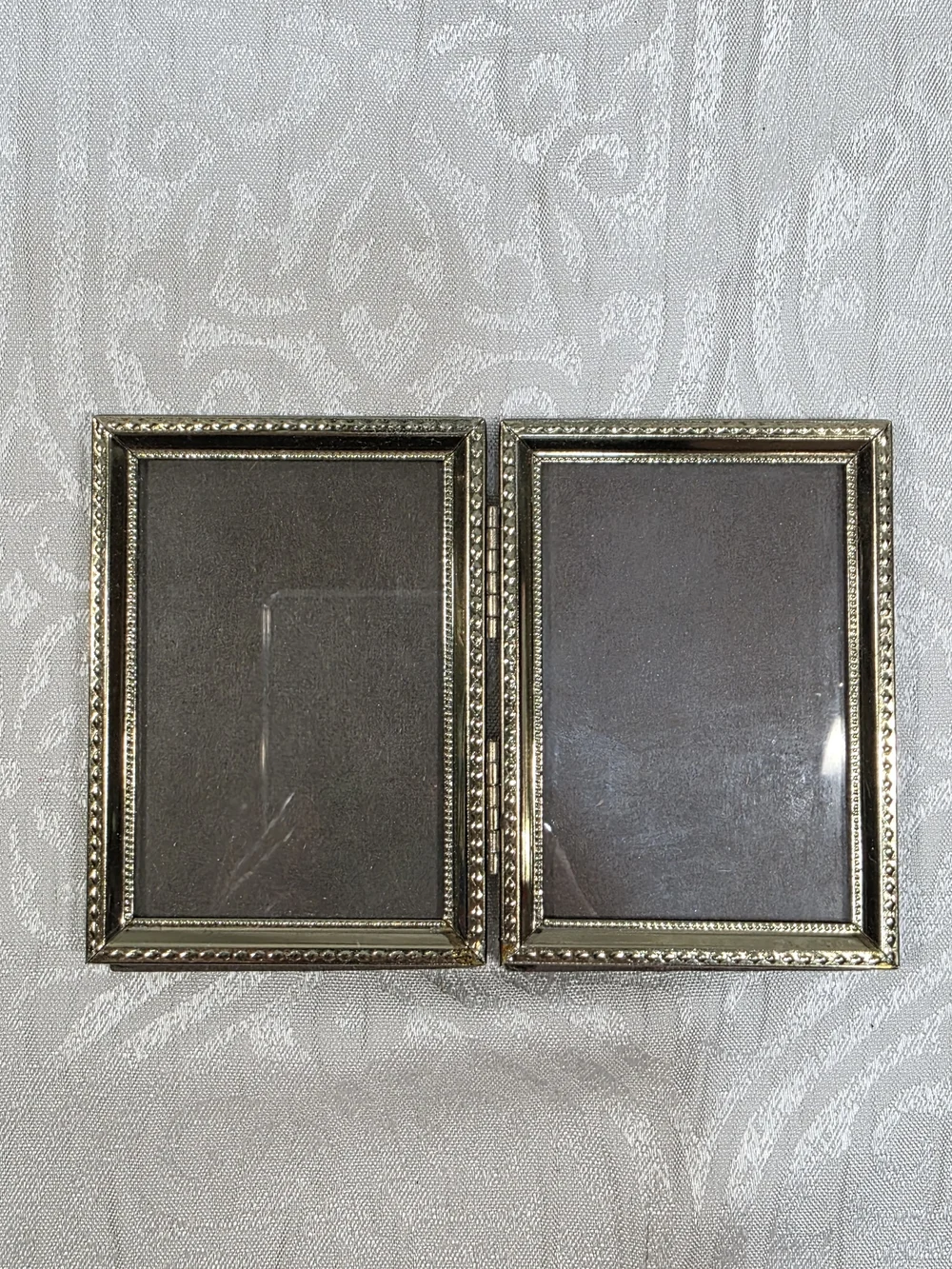 VTG MCM STANDING GOLD METAL TWO PHOTO HINGED FRAME